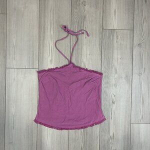NWT Maven West Size XS Purple Cropped Halter‎ Top Fringe Hem Y2K 90s
